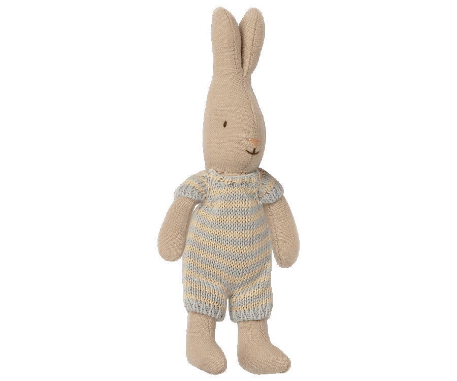 Se Maileg Micro Rabbit / Kanin med Stribet Dragt - Lysegrå hos Luxbaby.dk