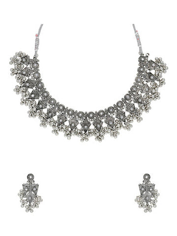Oxidized Silver Ghungroo Necklace Set