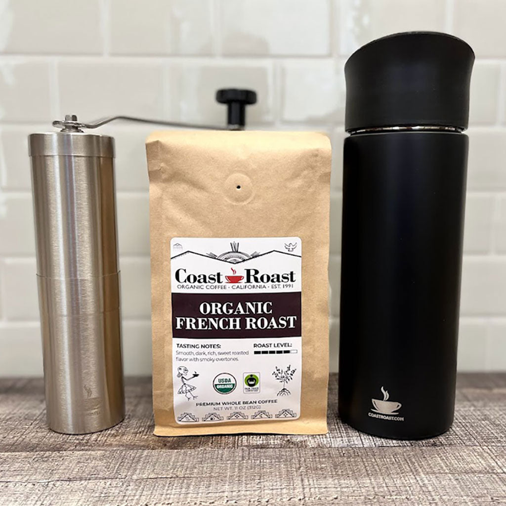 French Press Travel Mug – Portable Coffee & Tea Maker – Ideal Personal Mug for Travel, Car, Office, Camping - Black Double Wall Mini Press –