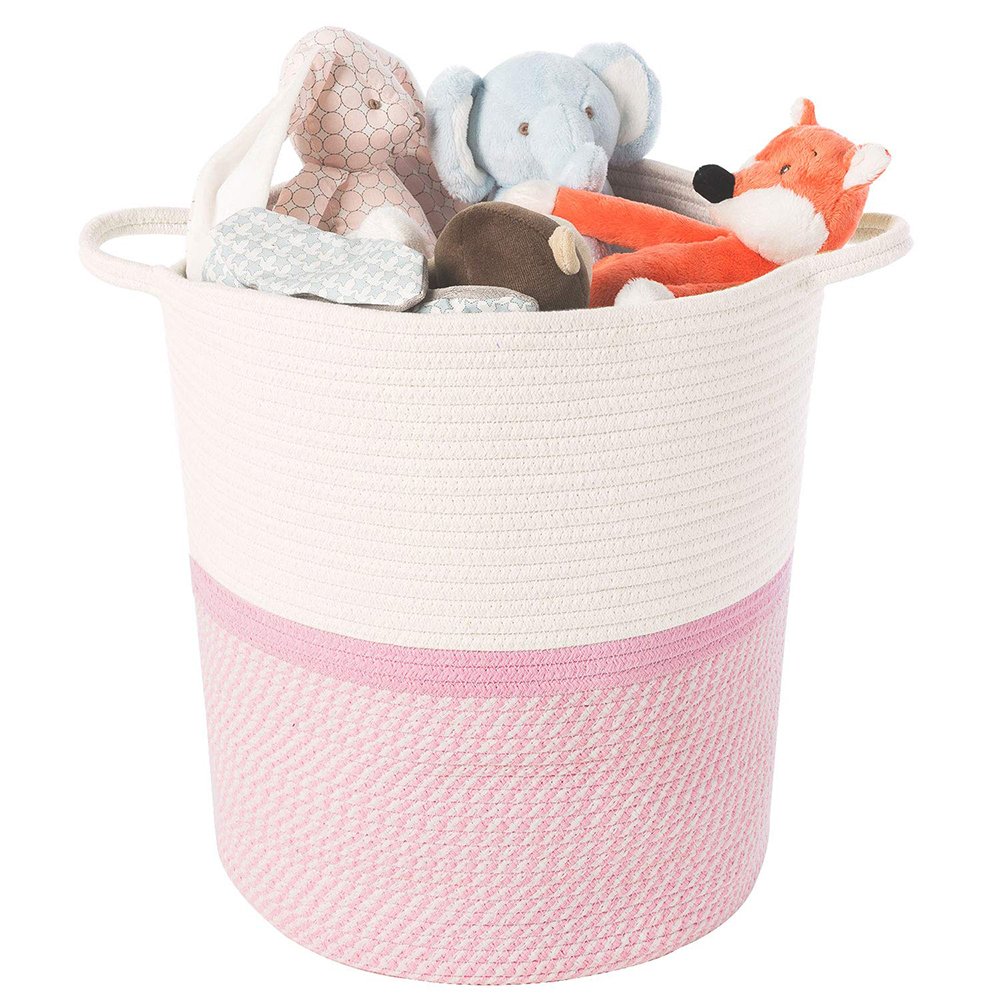 pink storage baskets