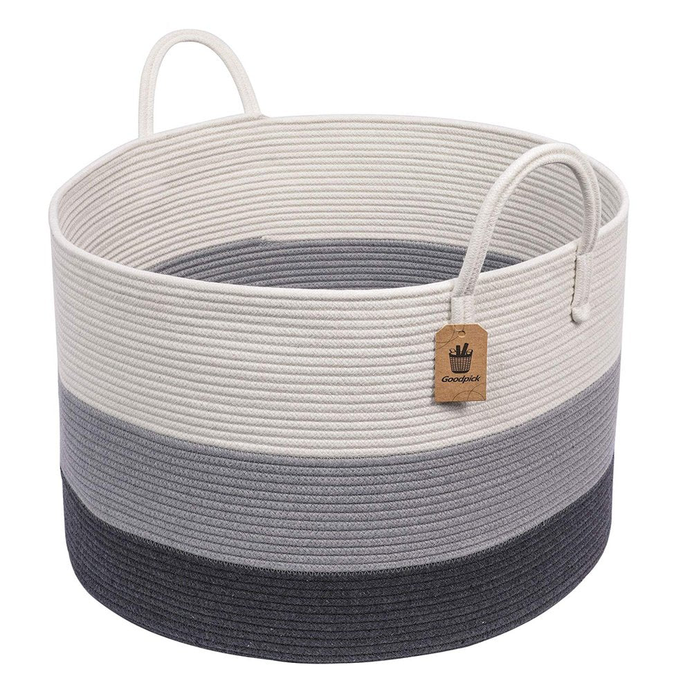 gray wicker storage baskets