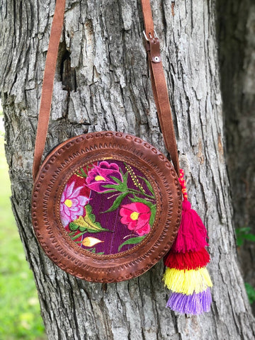 boho circle tote leather with tassel