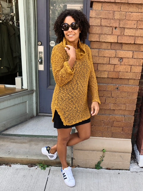 mustard sweater dress street style