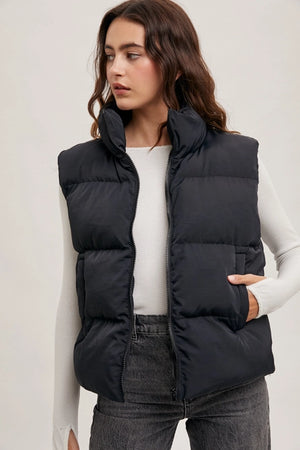 Midnight Puffer Vest - Lavender and Lace Boutique-Lowell
