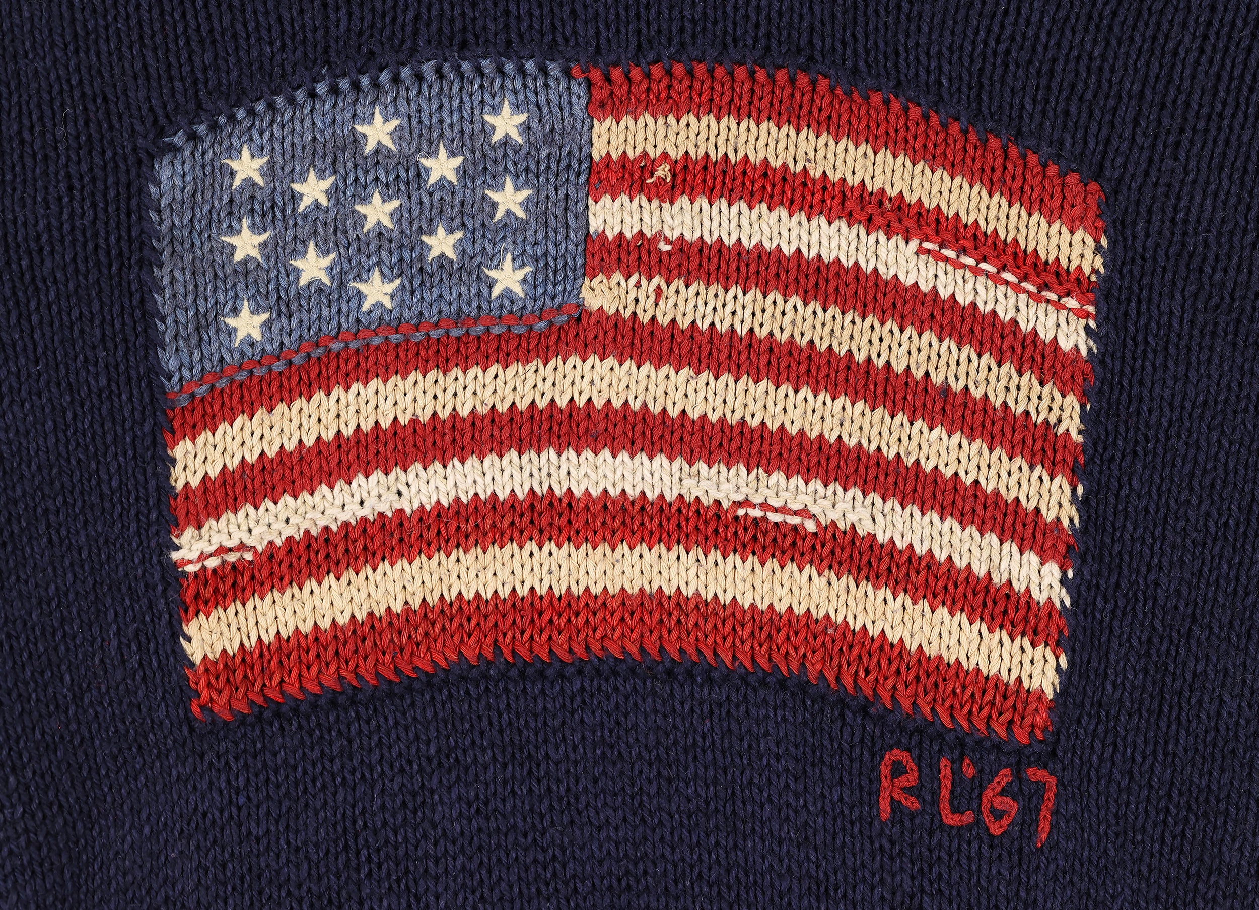Ralph Lauren Collared Knit American Flag Jumper - Blue - M – Headlock