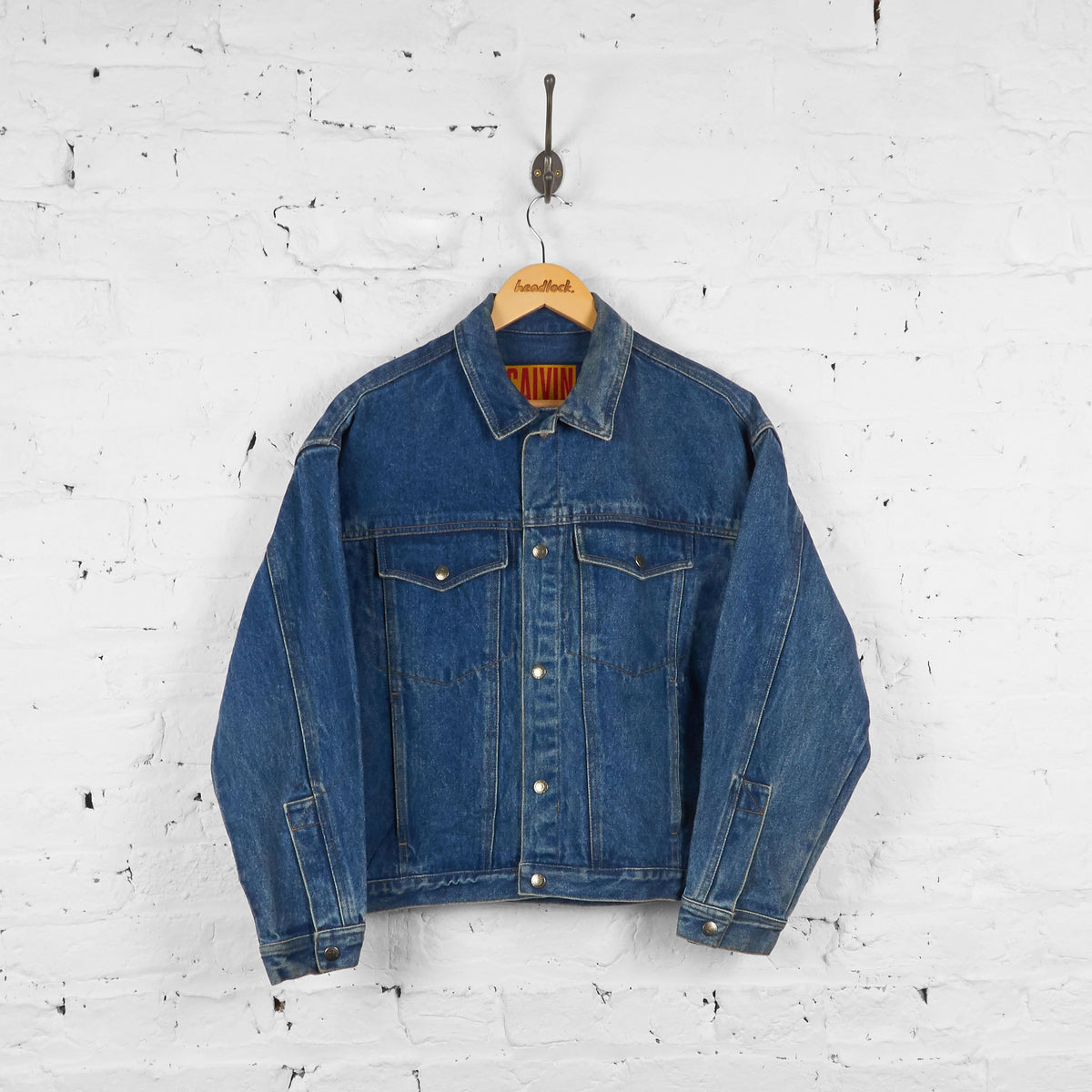 Vintage Calvin Klein Denim Jacket With Harley Davidson Patch - Blue - –  Headlock