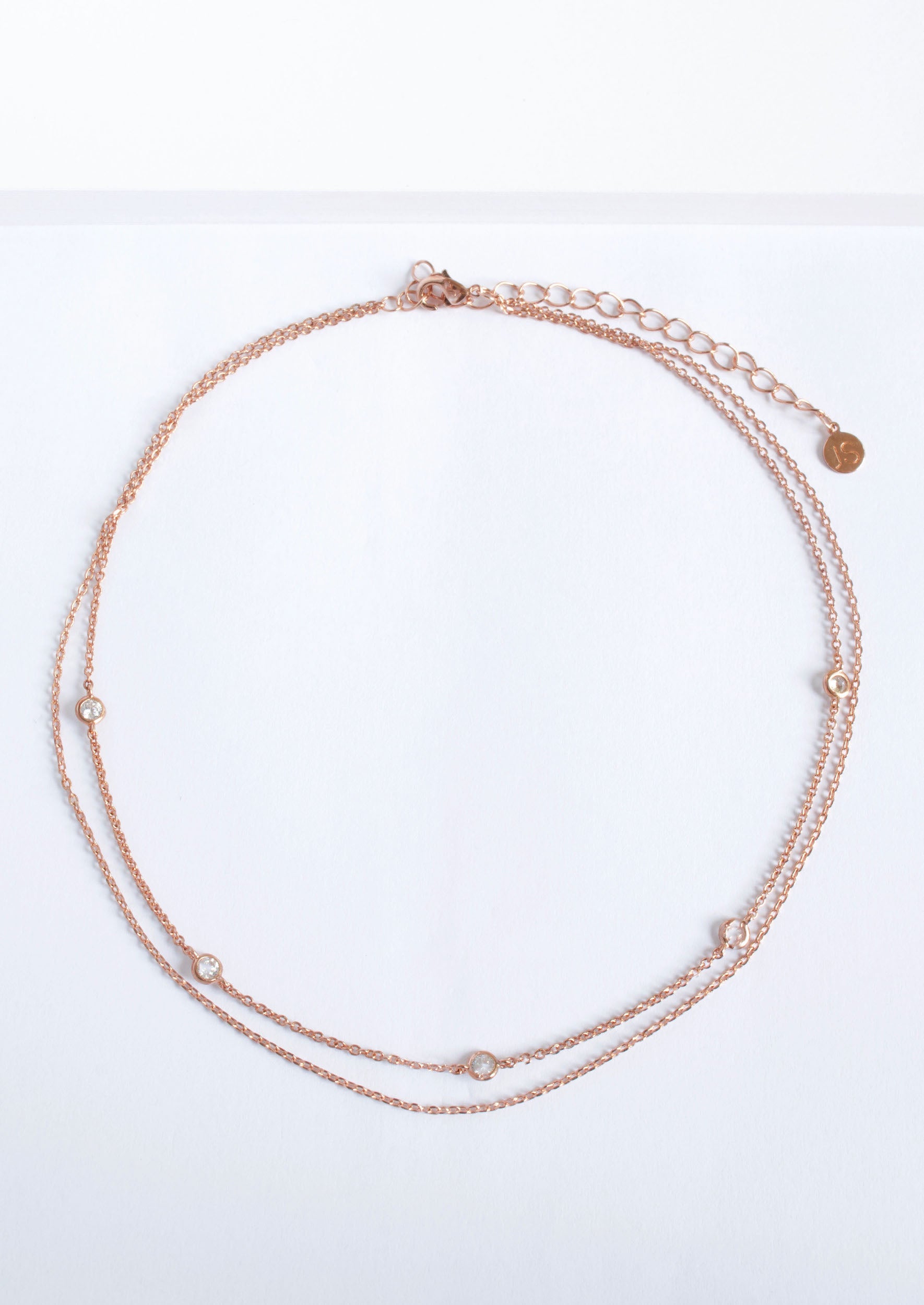 Jules Smith 14K Gold Plated Double Chain and Crystal Choker Necklace