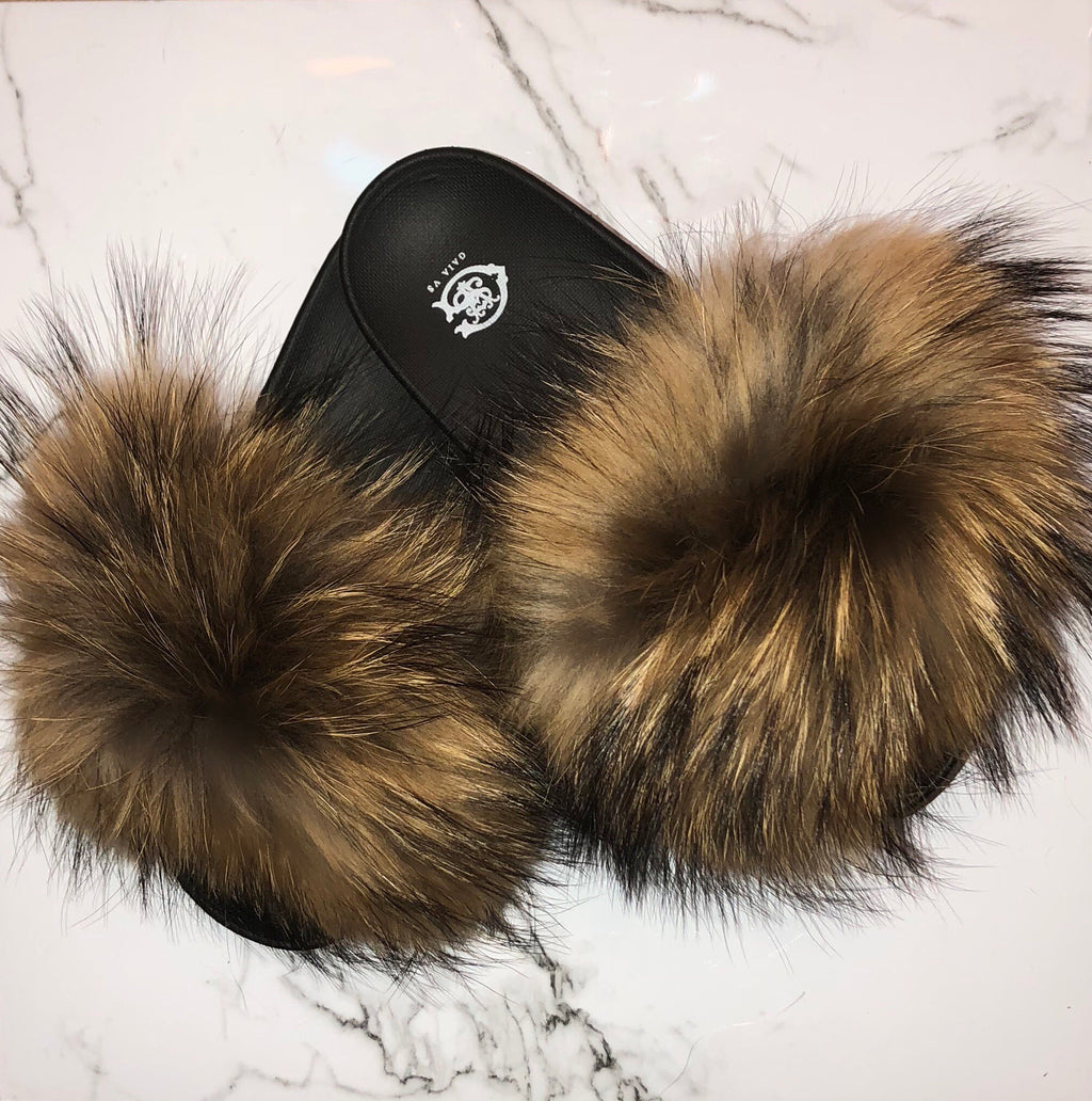 natural raccoon fur slides