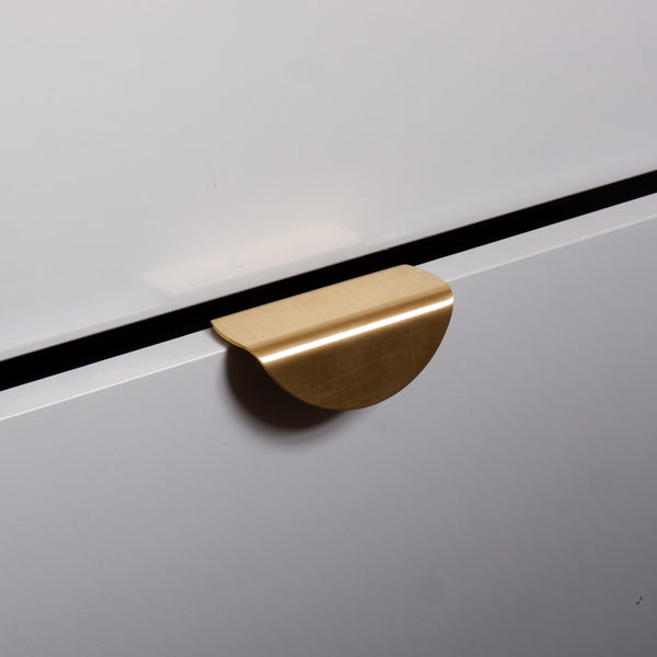 semi-circular edge pull kitchen handle in brass by Swarf hardware