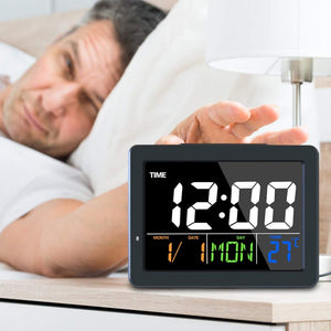 GLOUE Digital Alarm Clock with USB Port for Charging Snooze Function, Timer, Sound Control Function, 12/24Hr, World time Pattern, Month Date & Temperature Display - Black, 8 Alarm Rings