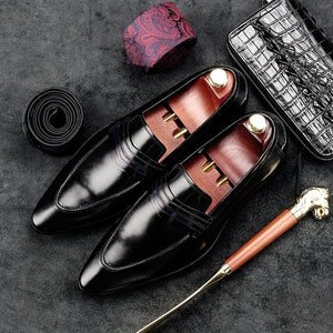 Luxury Italian Designer Man Casual Shoes Genuine Leather Height Increasing Dress Loafers Pointed Toe Men's Bridal Footwear GD44