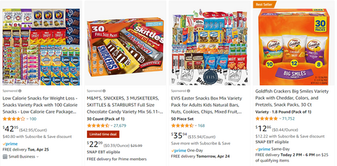 Amazon shopping for game snacks