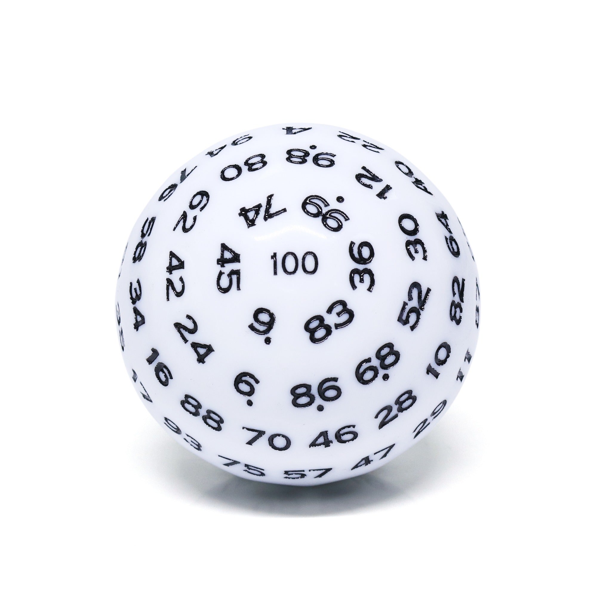 "White" Single 100 Sided Polyhedral Dice (D100) | Solid White Color (45mm) Black