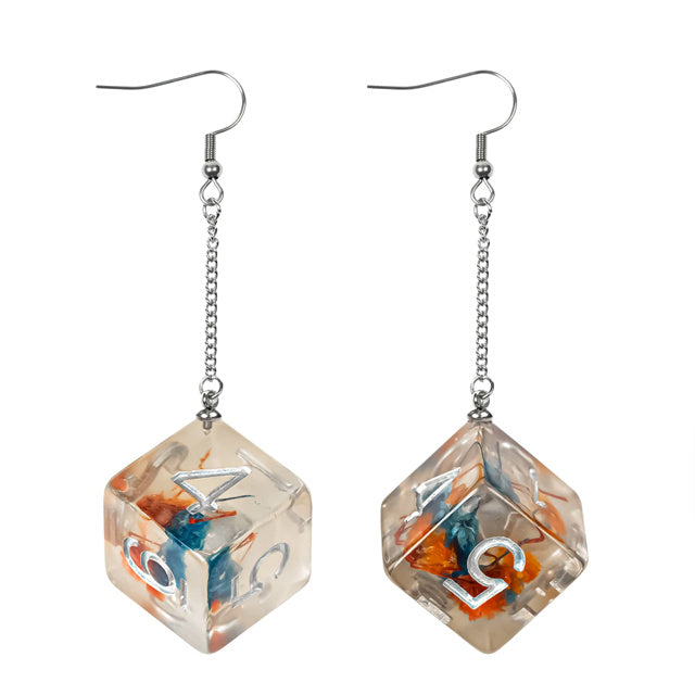 Red/Blue Dice Earrings: D6 Dice w/Colorful Inclusion Nerdy RPG Jewelry