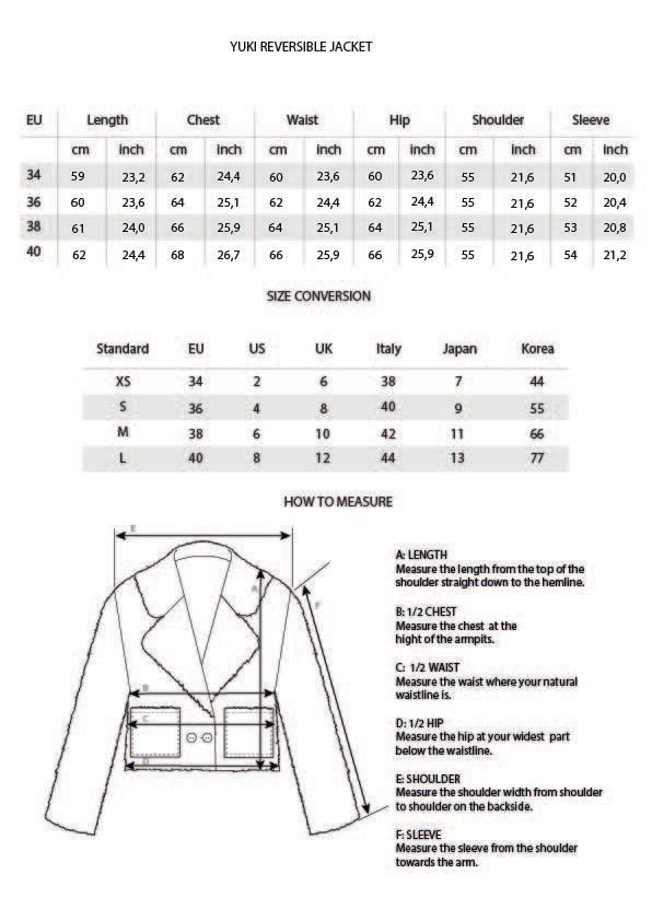Yuki Coat size Chart