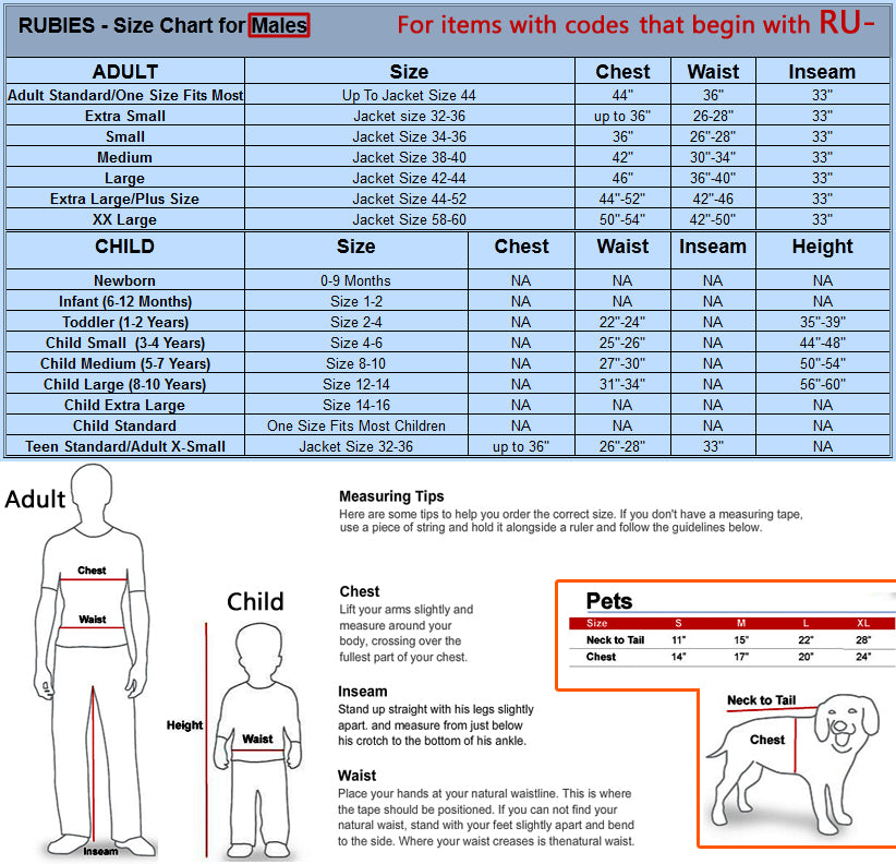Rubies Toddler Size Chart