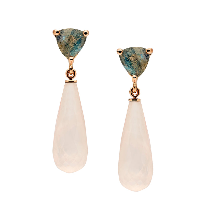 9CT ROSE GOLD VIRAGO LABRADORITE & ROSE QUARTZ EARRINGS |Jan Logan Fine ...