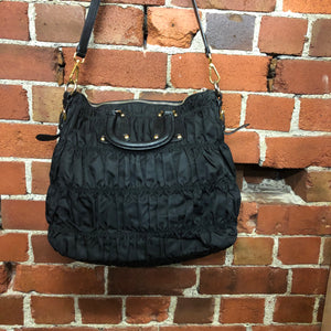 PRADA ruched nylon and leather handbag