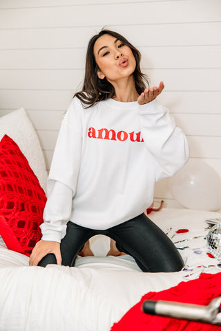 white amour valentines graphic sweatshirt