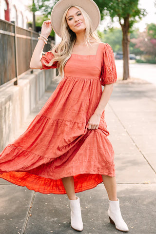 Rust Orange Midi Dress