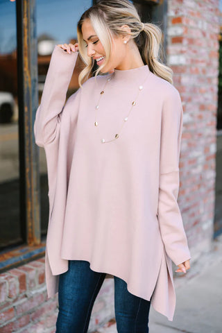 Taupe Brown Mock Neck Sweater