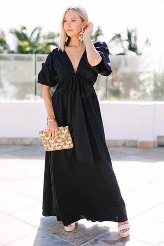 Black Puff Sleeve Maxi Dress