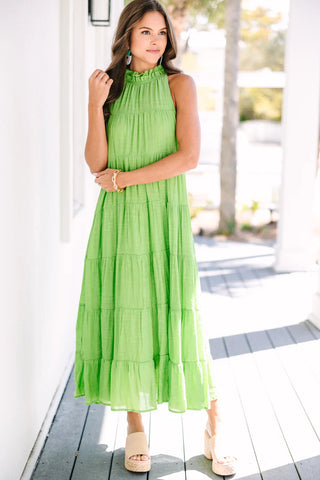 Melon Green Tiered Midi Dress