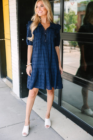 navy blue conservative teacher dress