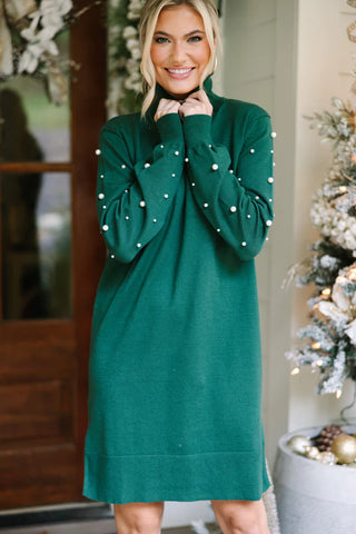 Emerald Green Embellished Sweater Dress