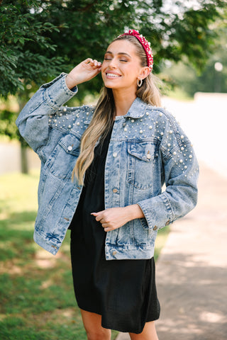 pearl embellished denim jacket