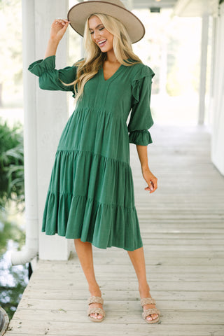 green tiered dress for women fall family photos