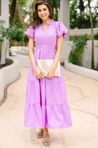Lavender Purple Tiered Midi Dress