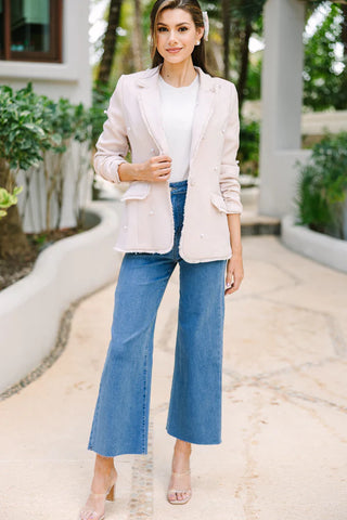 Cream White Pearl Embellished Blazer