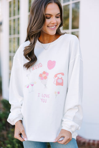 White Corded Graphic Sweatshirt