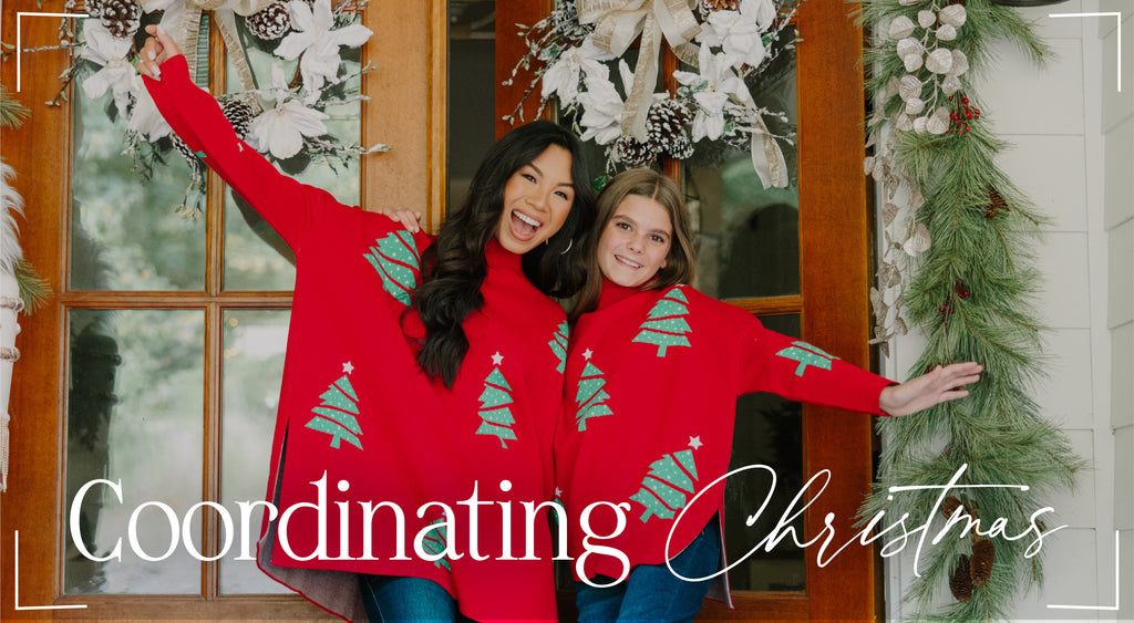 mothers and daughter coordinating christmas outfits