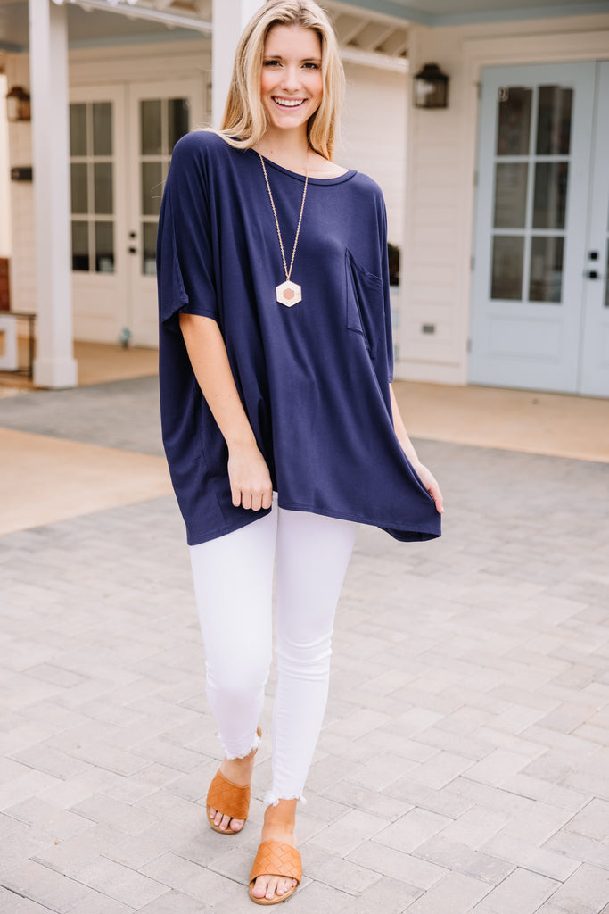 On Your Time Navy Blue Oversized Top - Casual Tops – Shop The Mint