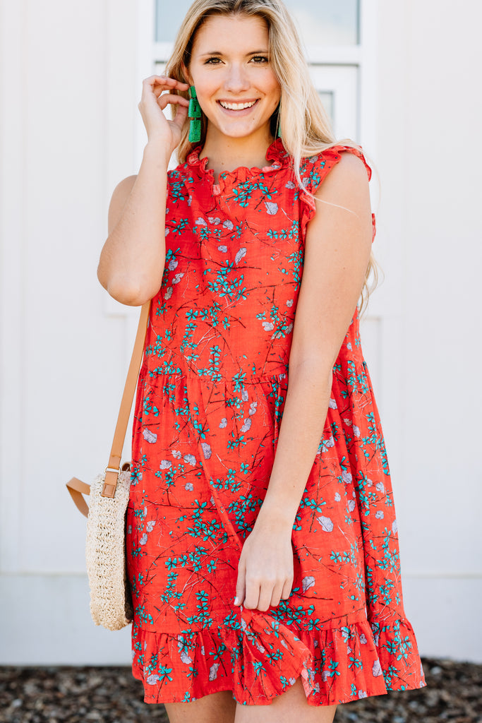 Feminine Red Ditsy Floral Dress - Chic Women's Dresses – Shop The Mint