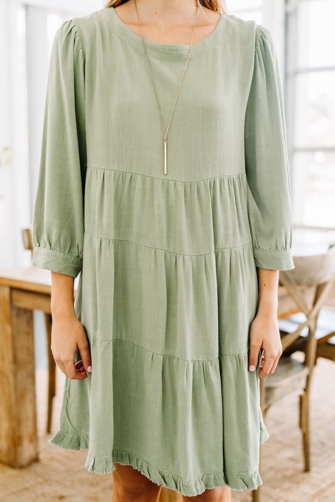 Turn To Me Sage Green Tiered Linen Dress – Shop The Mint