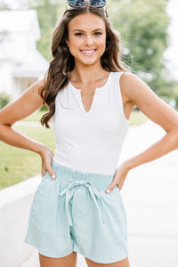 Everyday Happiness Mint Blue Linen Shorts