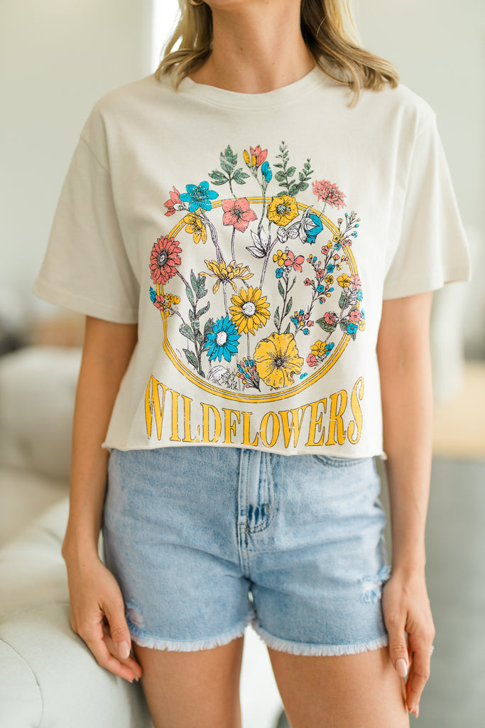 Pickin' Wildflowers Ivory White Crop Graphic Tee - Sassy Graphic Tees ...