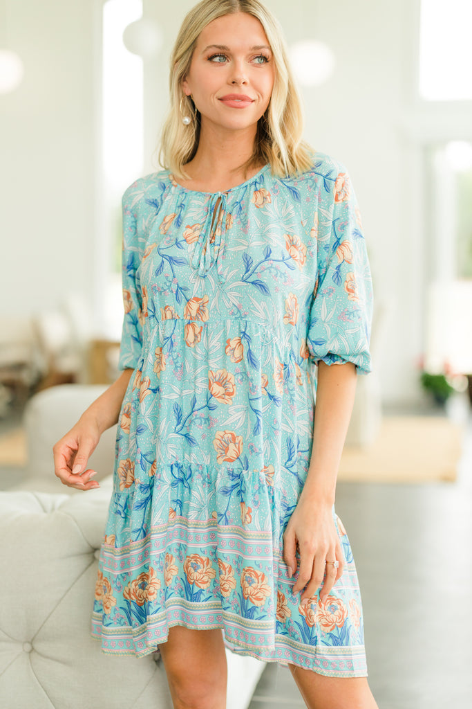 Cute Blue Floral Babydoll Dress - Trendy Women's Dresses – Shop The Mint