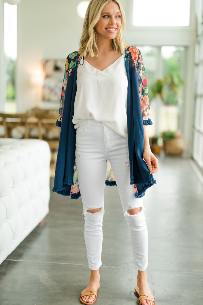 Cute Navy Blue Floral Kimono - Boutique Kimonos – Shop The Mint