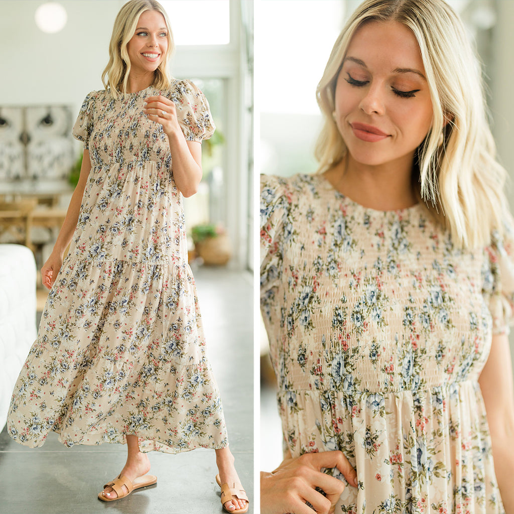 Cute Beige Brown Ditsy Floral Maxi Dress - Comfy Maxi Dresses – Shop ...