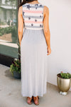 All That I Love Heather Gray Star Printed Maxi Dress