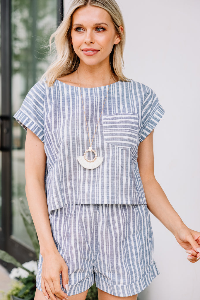 Cute Navy Blue Striped Top - Trendy Summer Tops – Shop The Mint