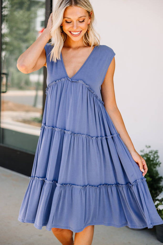 Flowy Denim Blue Dress - Trendy Women's Dresses – Shop The Mint