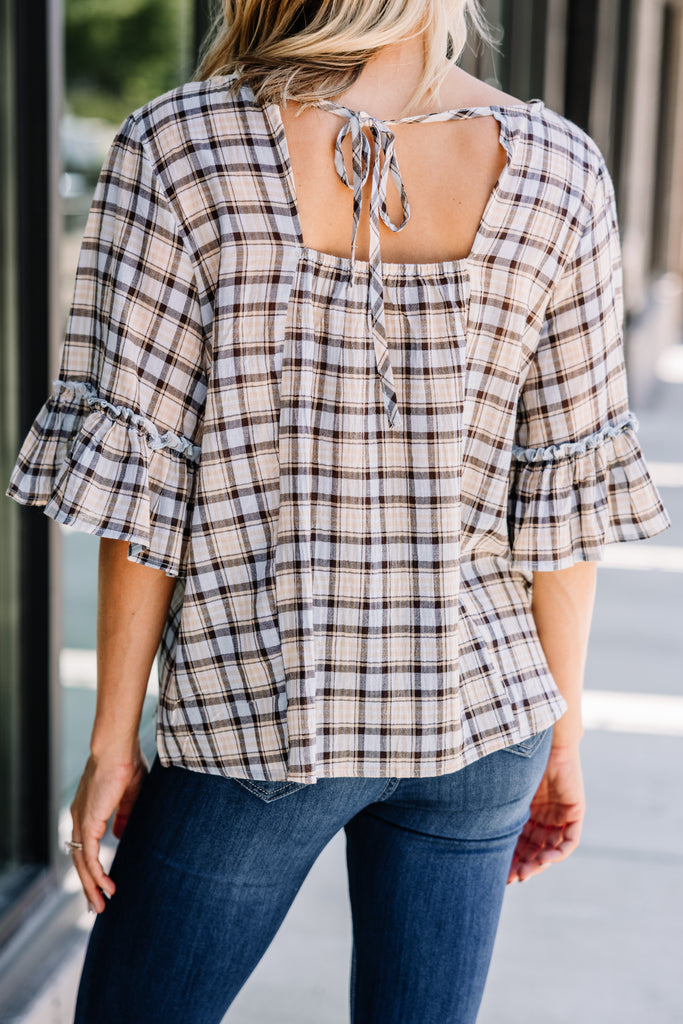 Can't Stop The Feeling Light Blue Plaid Blouse – Shop The Mint