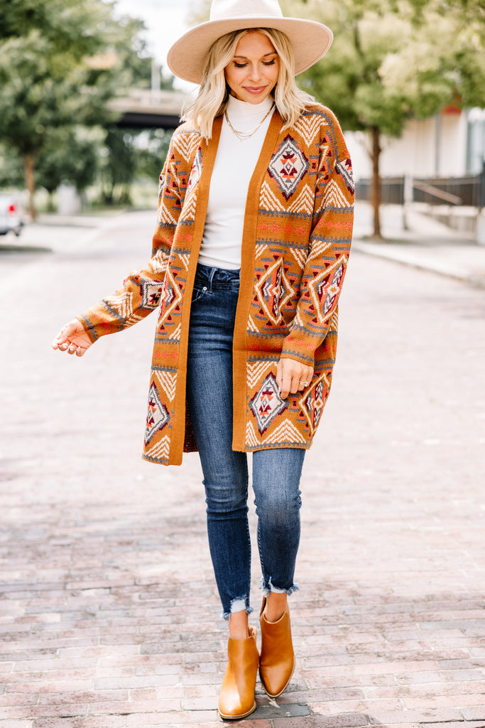 Bold Rust Orange Aztec Cardigan - Fall Cardigans – Shop The Mint