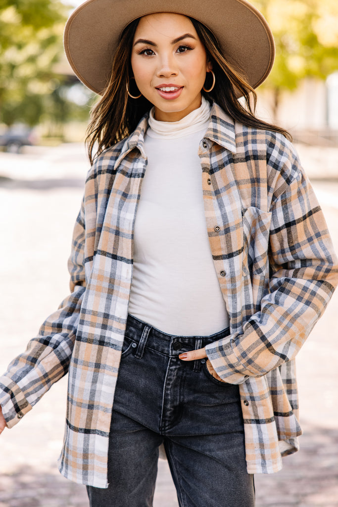 Living The Dream Taupe Brown Plaid Shacket – Shop The Mint