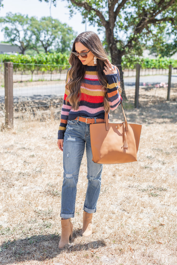 Light Knit Navy Blue Multi Striped Sweater – Shop The Mint